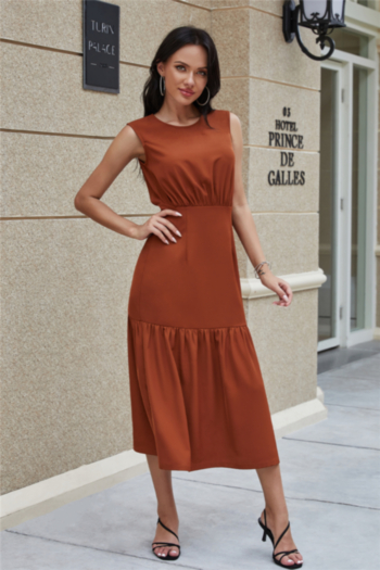 new stylish summer solid color sleeveless simple inelastic chiffon dress