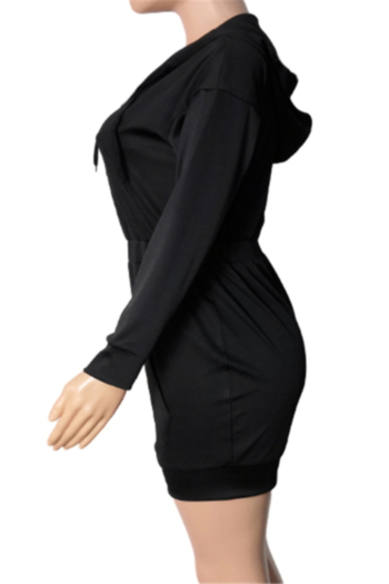 Plus size solid color autumn zip-up hooded simple new stylish stretch casual dress