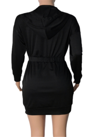 Plus size solid color autumn zip-up hooded simple new stylish stretch casual dress