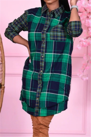 new autumn plus size fashion lattice batch printing single breasted casual shirt dress (new add size)