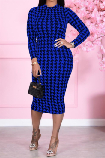 five colors plus size autumn houndstooth batch printing casual dress