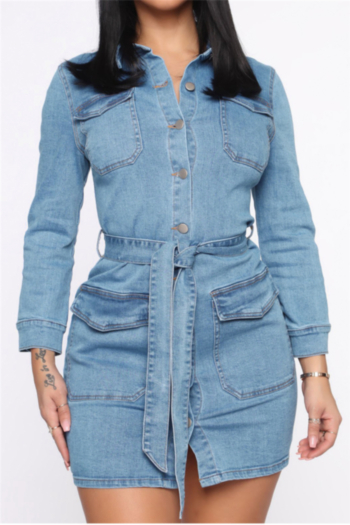 autumn plus size single breasted casual new fashion denim dress (with belt)