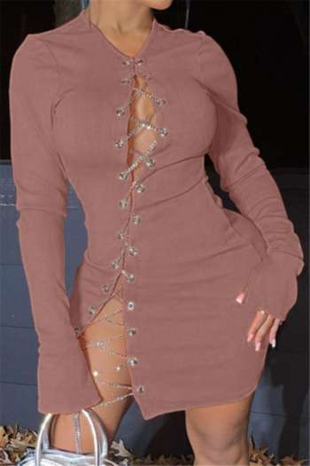 new style solid color 7 colors plus size chain lace-up sexy slim dress (new add colors)