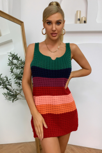 multicolor stripes knitted stretch stylish mini dress