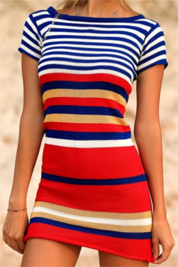 new two colors stripes knitted stretch stylish casual mini dress