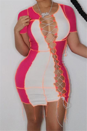plus size five colors contrast color spliced stretch hollow bandage sexy bodycon dress