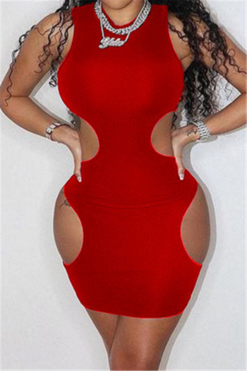 plus size solid color stretch hollow sexy simple bodycon dress