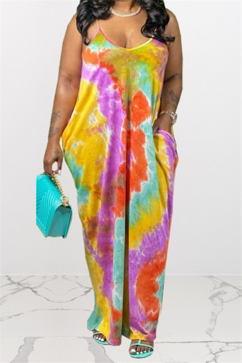 summer plus size tie-dye stretch sling loose stylish casual dress