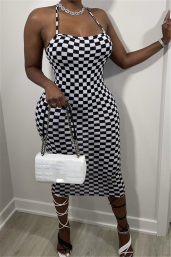 plus size black and white lattice print stretch sling stylish bodycon dress