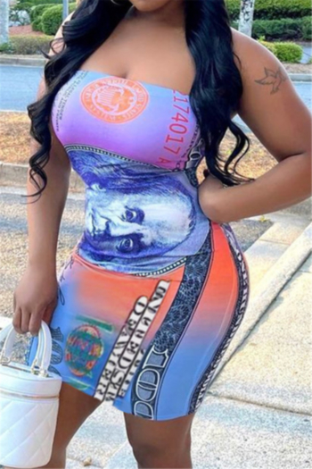 plus size three colors dollar pattern print stretch tube top sexy bodycon dress