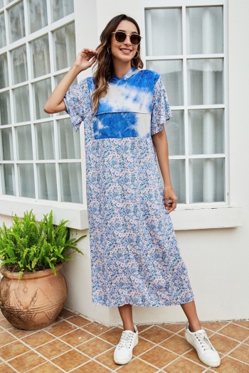 summer floral printing and spliced inelastic hooded loose stylish casual dress