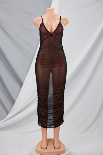 Wholesale Sexy plus size slight stretch mesh stripe printing kink maxi dress  (no panties) AA012952 