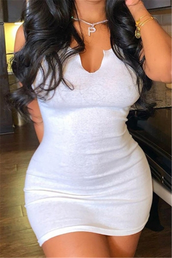 summer plus size solid color stretch low-cut sexy simple hot bodycon dress