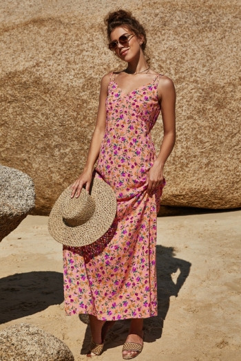summer floral printing inelastic viscose fabric sling high slit bohemia stylish dress