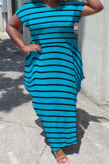 summer oversize stripes printing stretch irregular hem stylish loose dress