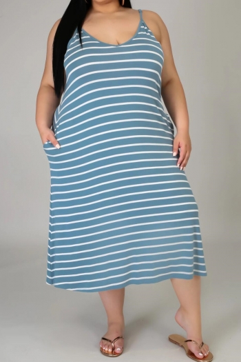 summer oversize stripes printing stretch sling pockets stylish loose dress