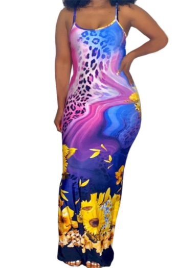 summer new plus size batch printing stretch sling backless sexy maxi dress