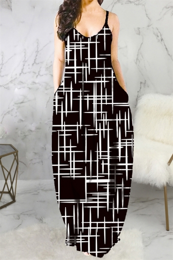 plus size new stylish batch printing v-neck sling loose summer maxi dress