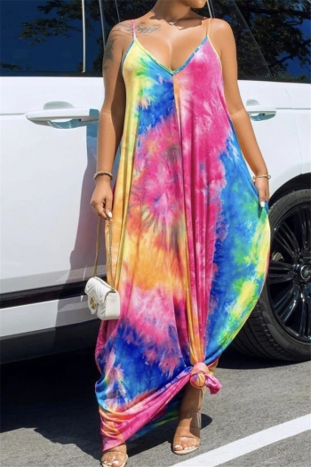 multicolor batch printing plus size sling v-neck loose sexy maxi dress