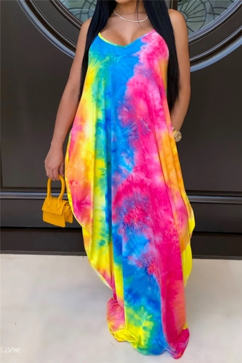 summer multicolor batch printing plus size v-neck loose maxi dress