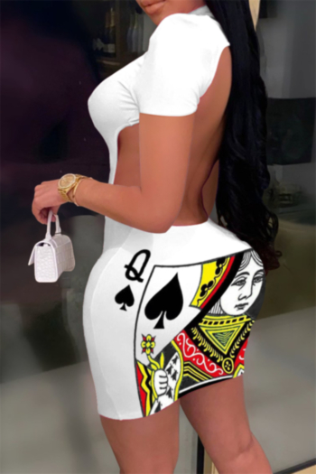 plus size poker printing open back 5 colors summer sexy tight slim dress