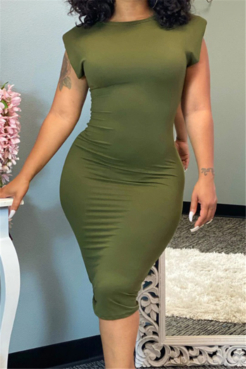 plus size solid color padded shoulder sleeveless tight slim dress