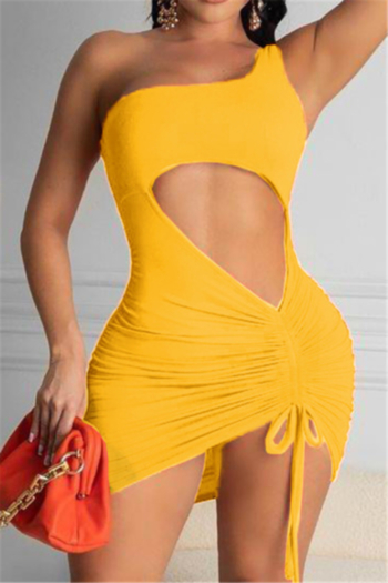 plus size summer one shoulder hollow out drawstring sexy slim dress (new add colors)