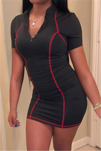 summer plus size solid color zip-up silk simple stylish tight dress