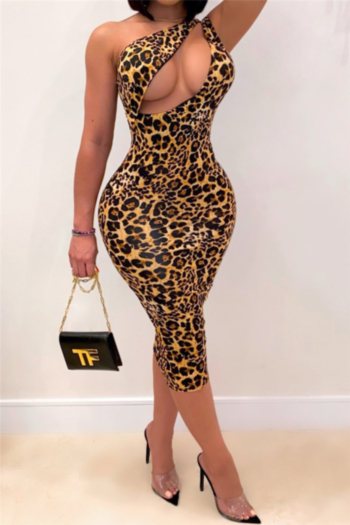 summer leopard batch printing hollow out sleeveless sexy slim dress