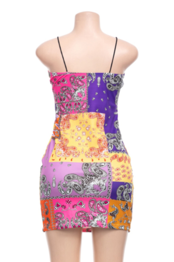 Plus size summer new stylish batch printing sling slim mini dress