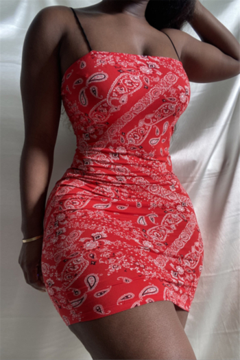 Plus size summer new stylish batch printing sling slim mini dress
