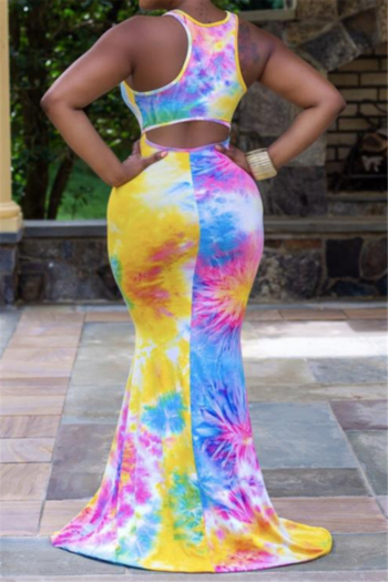 plus size new stylish multicolor batch printing hollow out summer maxi dress