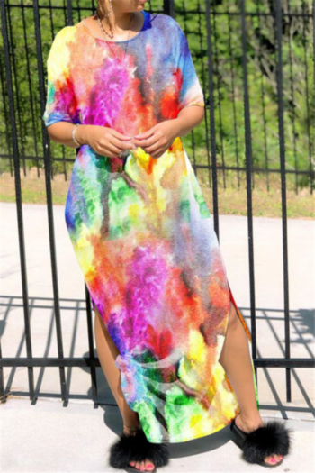 plus size new style multicolor batch printing round neck fashion casual loose maxi dress