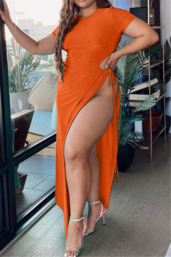 plus size style pure color oversized fashion sexy high slit maxi dress