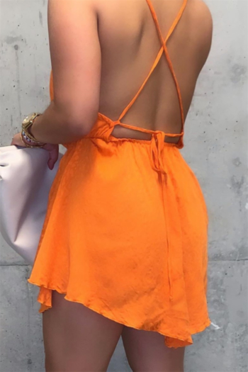 backless lace-up new style solid color sling sexy fashion mini dress