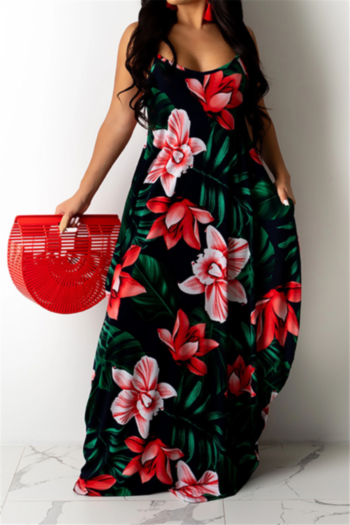 new style summer flowers batch printing sling low cut fashion sexy maxi dress