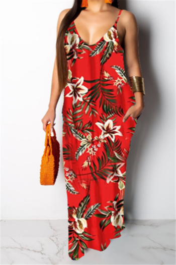 Summer plus size new style flowers batch printing 5 colors sling maxi dress