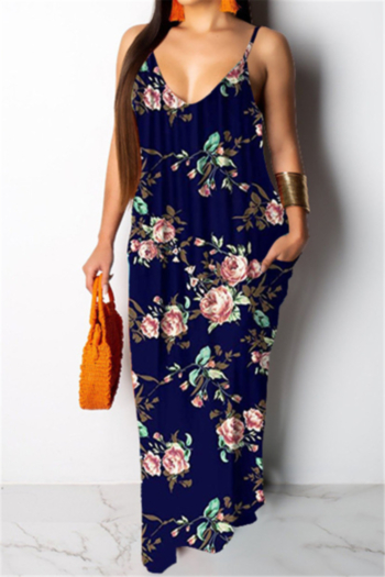 Summer plus size new style flowers batch printing 5 colors sling maxi dress