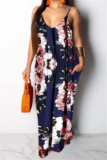 summer plus size new style 2 colors flowers batch printing sling maxi dress
