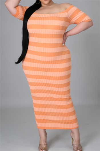new plus size summer 3 colors streak batch printing off-shoulder stretch oversized dress
