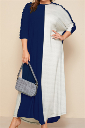 plus size two color fashional casual splicing short sleeve loose stretch round neck maxi dress