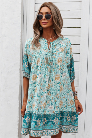 new style 5 colour printing lace-up summer loose casual dress