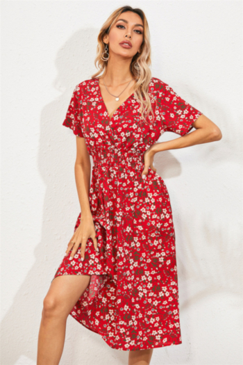 summer 9 colors short-sleeve floral batch print v-neck new stylish holiday dress