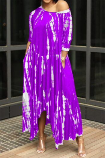 plus size 8 colors new stylish batch printing summer pockets casual loose irregular maxi dress