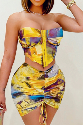 plus size four colors multicolor batch printing single breasted padded stretch mesh two-piece set