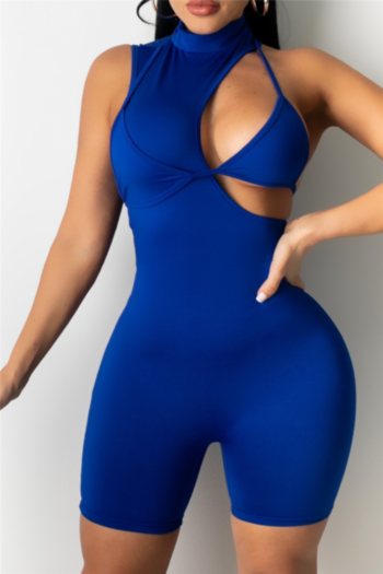 plus size sleeveless back zip-up half high collar hollow out sexy tight playsuit (with bra)