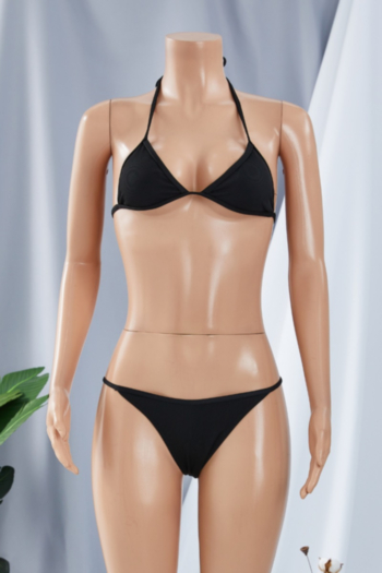 New solid color padded halter-neck sexy four-piece swimsuit