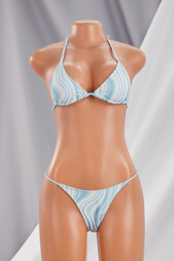 New two colors batch printing padded halter-neck sexy two-piece bikini with see through drawstring cover-ups