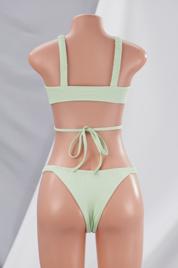 New solid color ribbed fabric padded lace-up hot sexy two-piece bikini