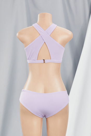 New solid color ribbed fabric padded cross-neck sexy two-piece bikini